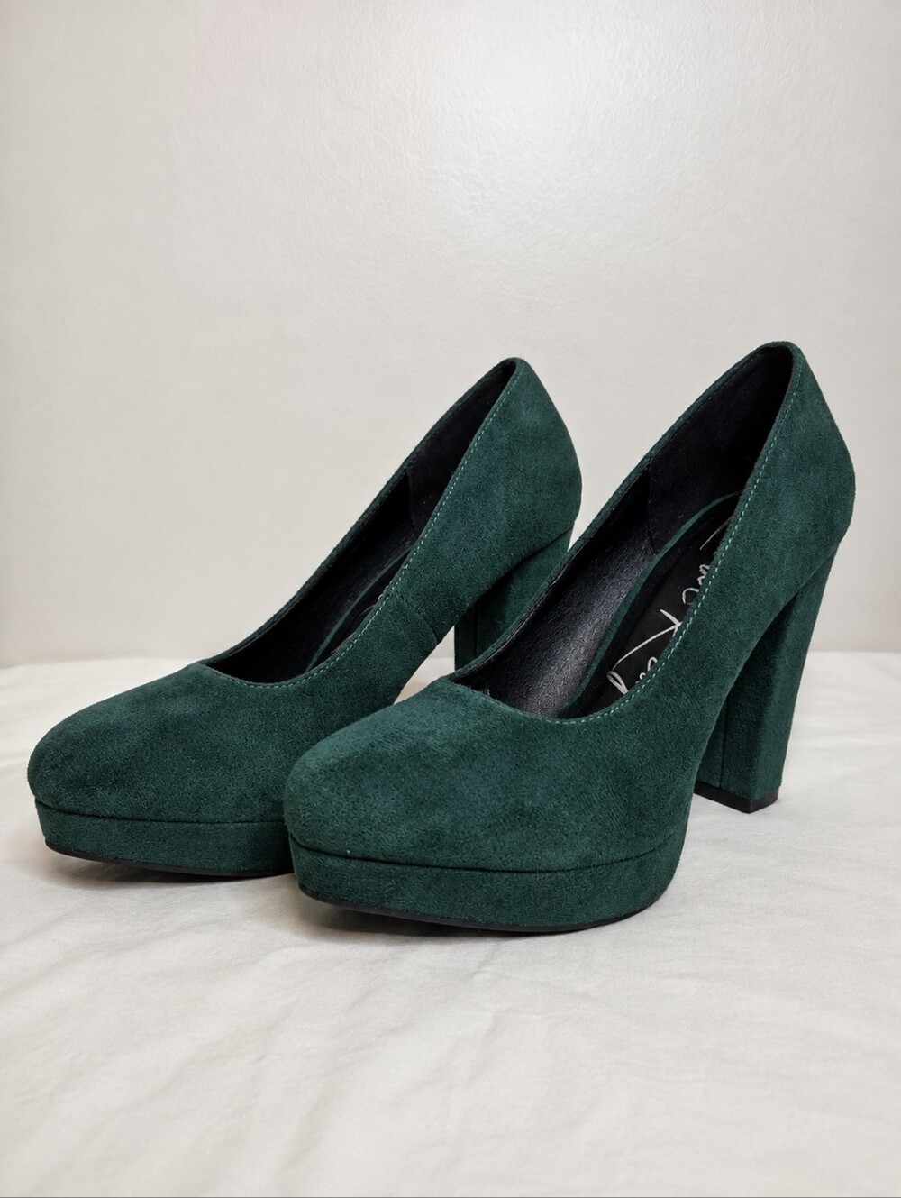London Rag Delia Emerald Green Suede Block Heel Platform Pumps Women’s 6
